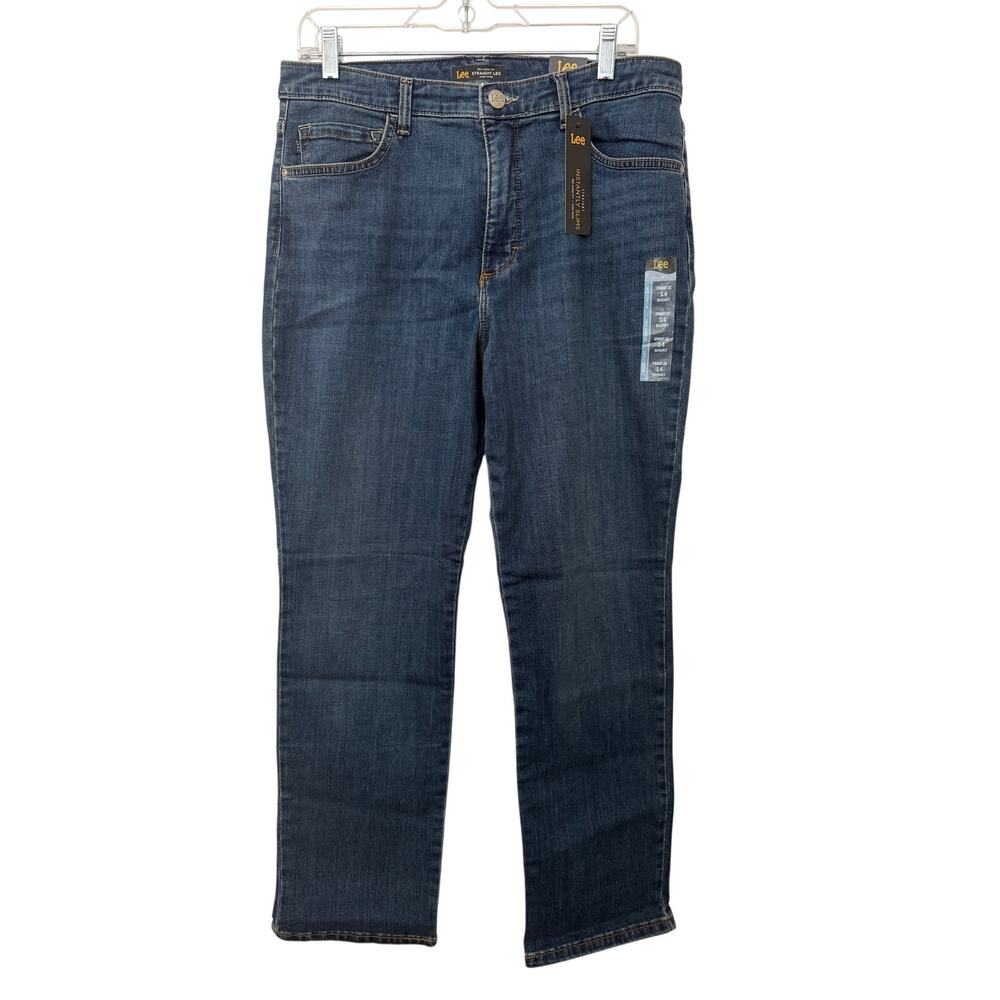Lee Blue Straight Leg Relaxed Fit High Rise Instantly Slims 14 Short NEW Casual